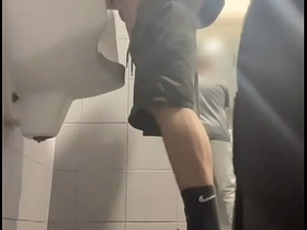 2 boys in sneakers having pastime at public toilets' urinal asian young well-pleased sex videos
