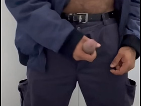 Moor guard ejaculated superior to before his work uniform in a public restroom. watch asian gay copulation videos