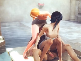 Genshin Brunt - Venti Blowjob tied up and triple in a public bath - Sissy crossdress Japanese Asian Manga Anime Game Porn Gay niks asian gay sex videos